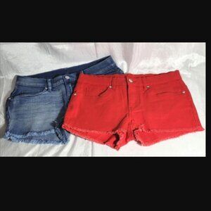 2 Pairs Venus Denim Jean Cutoff Stretch Shorts - Blue & Red - US Size 4
